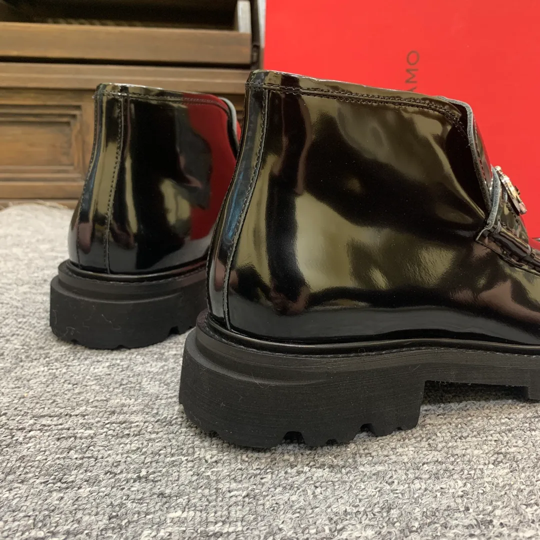 Men's shoes 💰960 🎁🎁🎁😈[Ferragamo] Men's high-top boots, the latest hot style, 1:1 original purchase quality, top quality, imported cowhide for the uppers, imported cowhide for the lining and feet, with original lightweight foam outsole, matching code 39-44, (38, 45 custom-made, non-refundable)